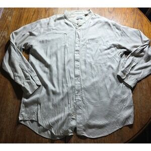 Vtg Retro Brand Shirt Men's‎ XL Band Collar Collarless Button Down Tan 80's 90's